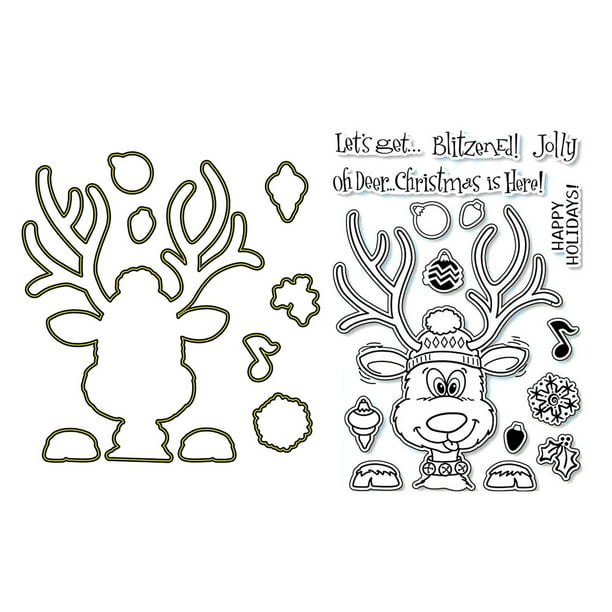 Cute Christmas Elk Deer DIY Transparent Silicone Seal Stamp Cutting Dies